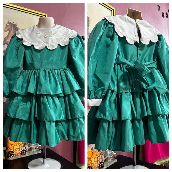 Vintage Martha's Miniatures Girls Dress Green Collared Holiday